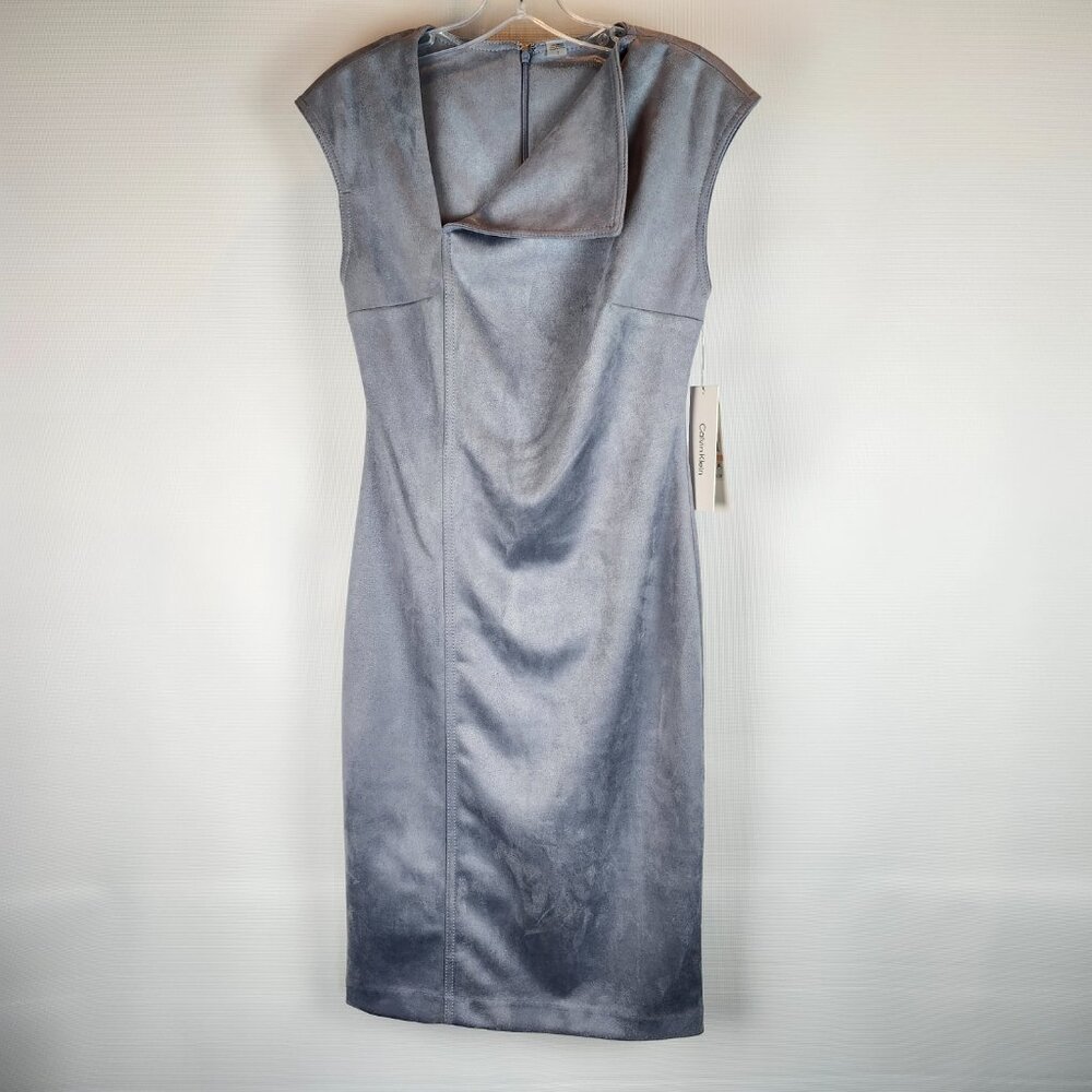 NWT Calvin Klein Faux-Suede Fold-Neck Cap Sleeve Dress Size 2